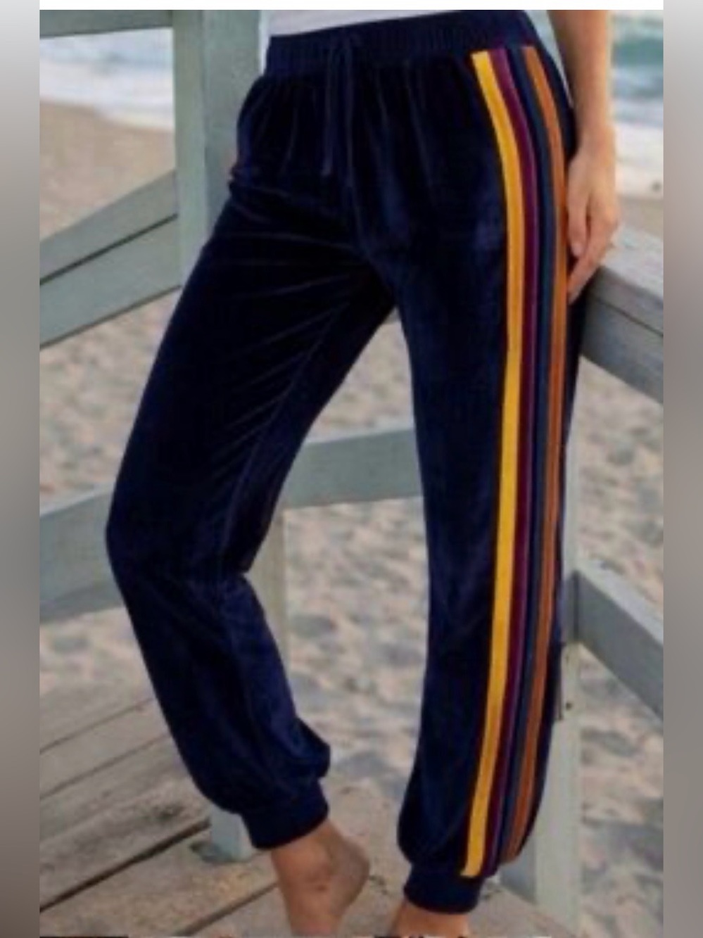 Natural life women’s large velvet velour track pants jogger color stripe